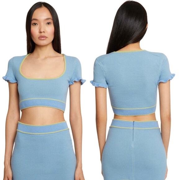 NWT Danielle Guizio Blue Lime Scoop Neck Knit Crop Top Size XL - Picture 10 of 10